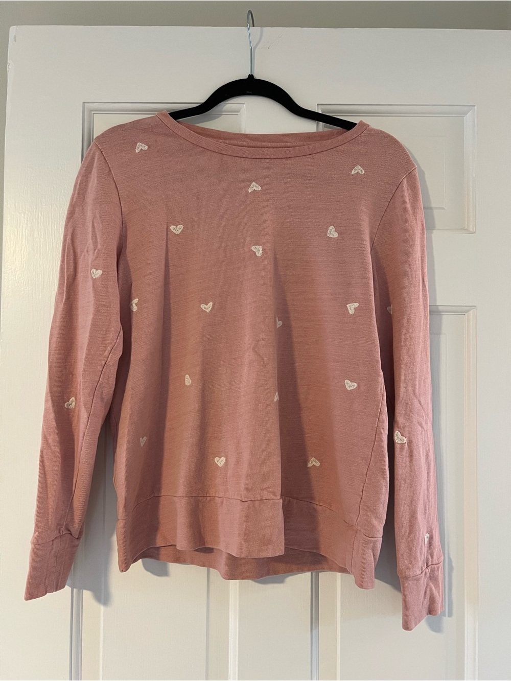 LOFT Dusty Pink Heart-Print Crewneck Sweater